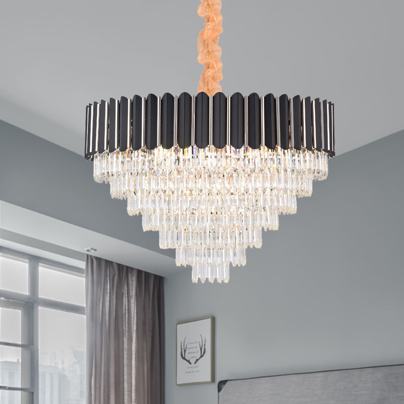 Layered Chandelier Lighting Fixture Minimalist Crystal 16/22 Lights Black Hanging Pendant Light Clearhalo 'Ceiling Lights' 'Chandeliers' Lighting' options 278721