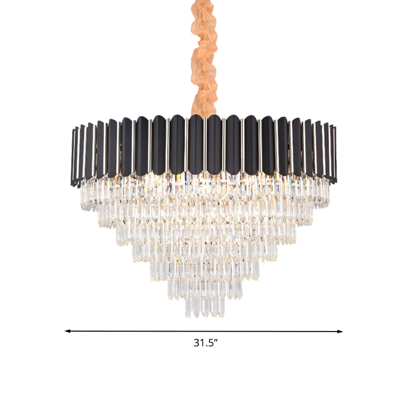 Layered Chandelier Lighting Fixture Minimalist Crystal 16/22 Lights Black Hanging Pendant Light Clearhalo 'Ceiling Lights' 'Chandeliers' Lighting' options 278725