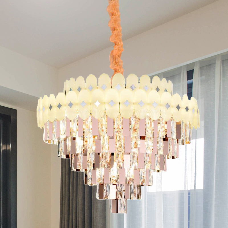 Layered Ceiling Chandelier Contemporary Clear Crystal 12/16/22 Lights Living Room Down Lighting 16 Clear Clearhalo 'Ceiling Lights' 'Chandeliers' Lighting' options 278741_9940ab3b-3d20-4a8d-ba56-e361c0303f8c