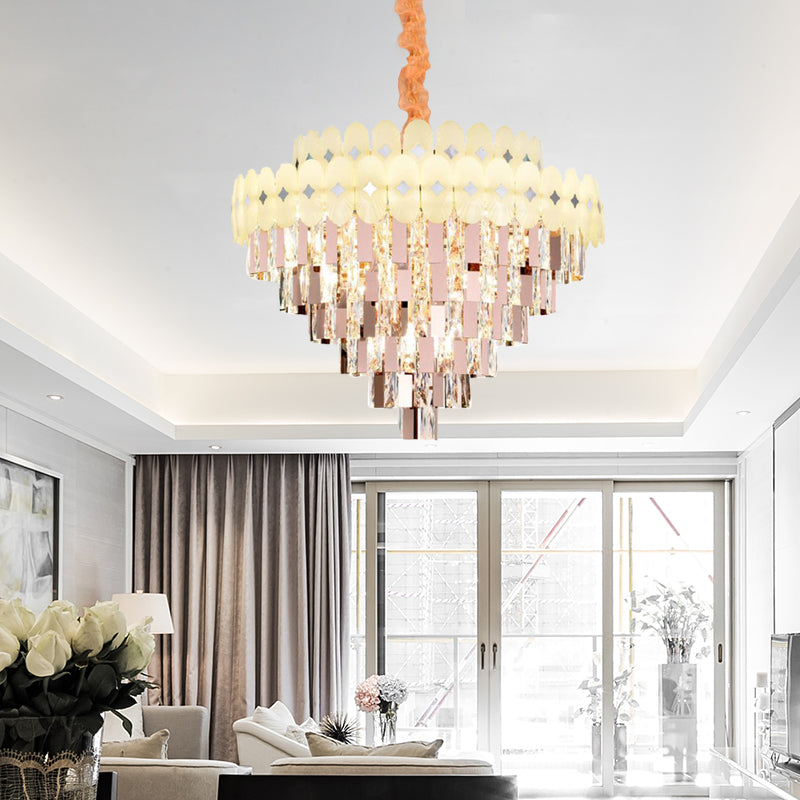 Layered Ceiling Chandelier Contemporary Clear Crystal 12/16/22 Lights Living Room Down Lighting Clearhalo 'Ceiling Lights' 'Chandeliers' Lighting' options 278744