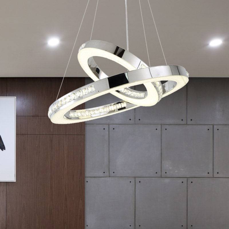 Chrome Ring Pendant Ceiling Light Simple Faceted Crystal LED Chandelier Light Fixture in Warm/White/Natural Light, 16"/19.5"/23.5" Wide Chrome Natural Clearhalo 'Ceiling Lights' 'Chandeliers' 'Modern Chandeliers' 'Modern' Lighting' 278764