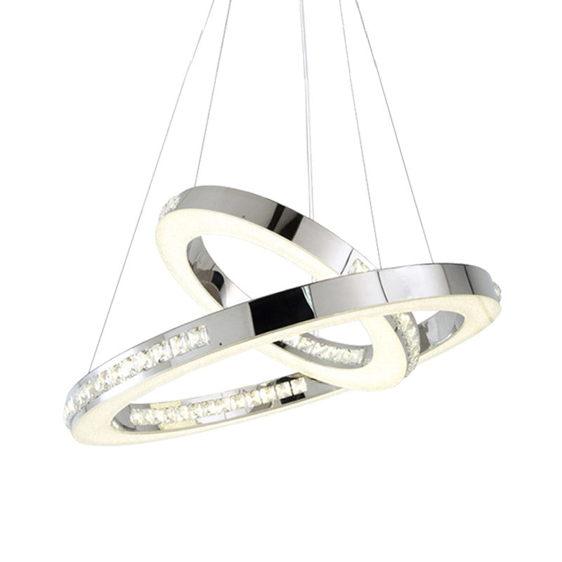 Chrome Ring Pendant Ceiling Light Simple Faceted Crystal LED Chandelier Light Fixture in Warm/White/Natural Light, 16"/19.5"/23.5" Wide Clearhalo 'Ceiling Lights' 'Chandeliers' 'Modern Chandeliers' 'Modern' Lighting' 278766