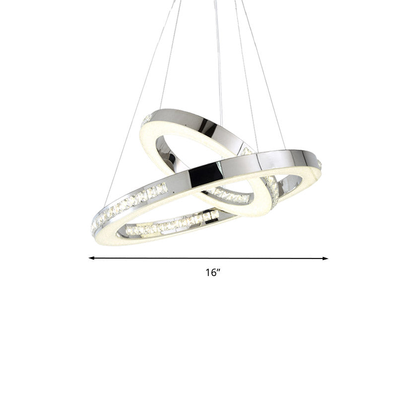 Chrome Ring Pendant Ceiling Light Simple Faceted Crystal LED Chandelier Light Fixture in Warm/White/Natural Light, 16"/19.5"/23.5" Wide Clearhalo 'Ceiling Lights' 'Chandeliers' 'Modern Chandeliers' 'Modern' Lighting' 278767