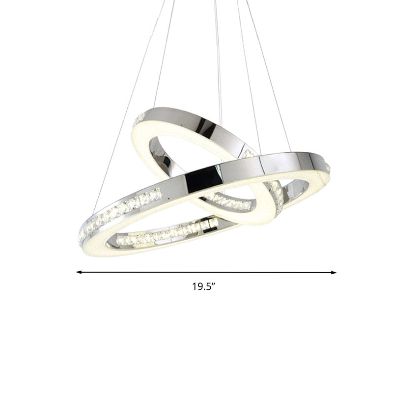 Chrome Ring Pendant Ceiling Light Simple Faceted Crystal LED Chandelier Light Fixture in Warm/White/Natural Light, 16"/19.5"/23.5" Wide Clearhalo 'Ceiling Lights' 'Chandeliers' 'Modern Chandeliers' 'Modern' Lighting' 278768