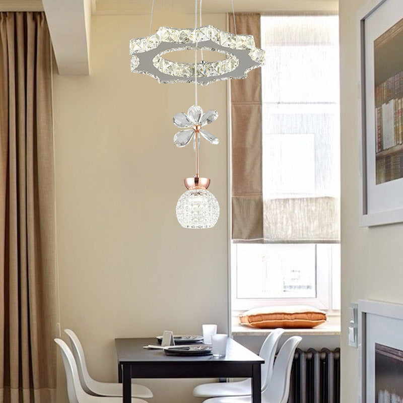 Modern 1/3/5 Heads Chandelier Pendant Light Chrome Circle/Gear Hanging Light Kit with Dimpled Crystal Shade 1 Chrome Gear Clearhalo 'Ceiling Lights' 'Chandeliers' 'Modern Chandeliers' 'Modern' Lighting' 278771