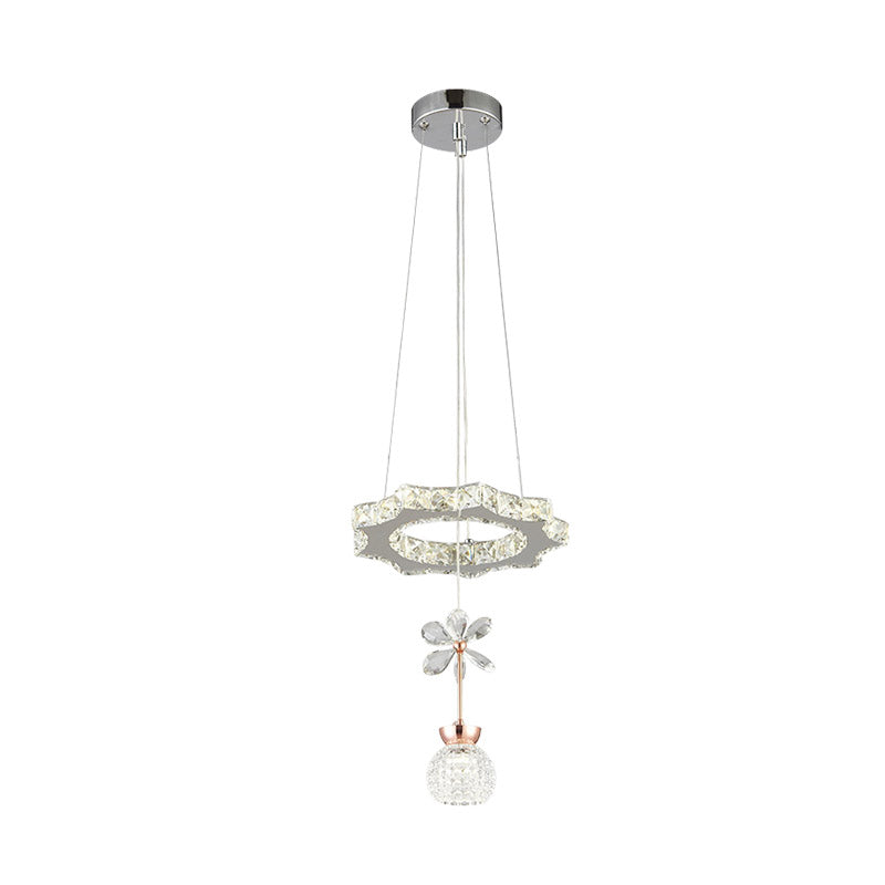 Modern 1/3/5 Heads Chandelier Pendant Light Chrome Circle/Gear Hanging Light Kit with Dimpled Crystal Shade Clearhalo 'Ceiling Lights' 'Chandeliers' 'Modern Chandeliers' 'Modern' Lighting' 278775