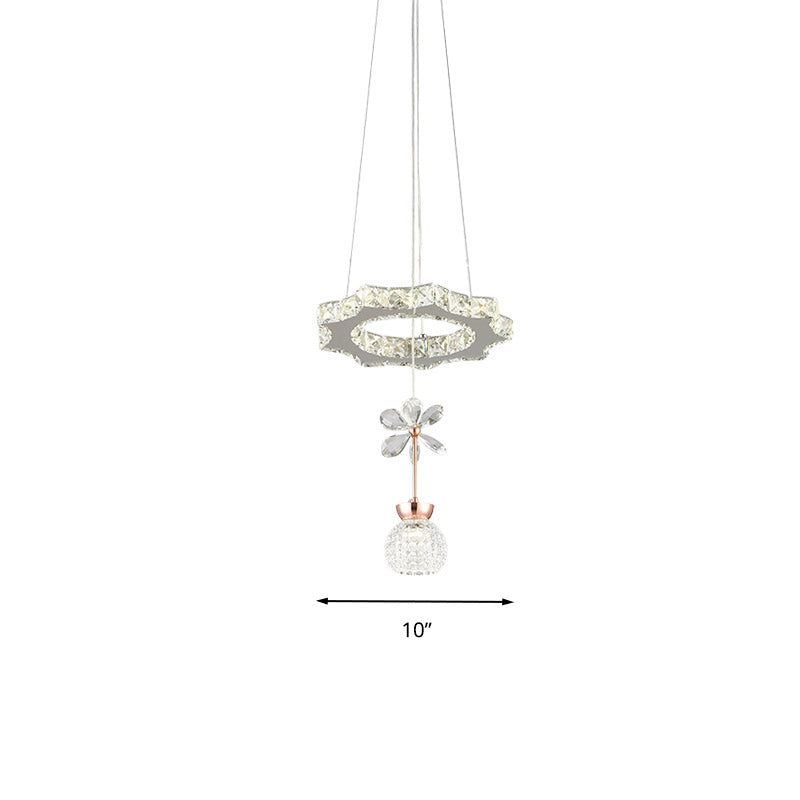 Modern 1/3/5 Heads Chandelier Pendant Light Chrome Circle/Gear Hanging Light Kit with Dimpled Crystal Shade Clearhalo 'Ceiling Lights' 'Chandeliers' 'Modern Chandeliers' 'Modern' Lighting' 278776