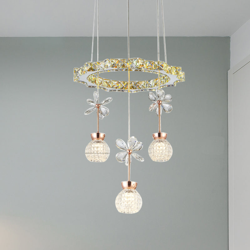 Modern 1/3/5 Heads Chandelier Pendant Light Chrome Circle/Gear Hanging Light Kit with Dimpled Crystal Shade 3 Chrome Gear Clearhalo 'Ceiling Lights' 'Chandeliers' 'Modern Chandeliers' 'Modern' Lighting' 278777