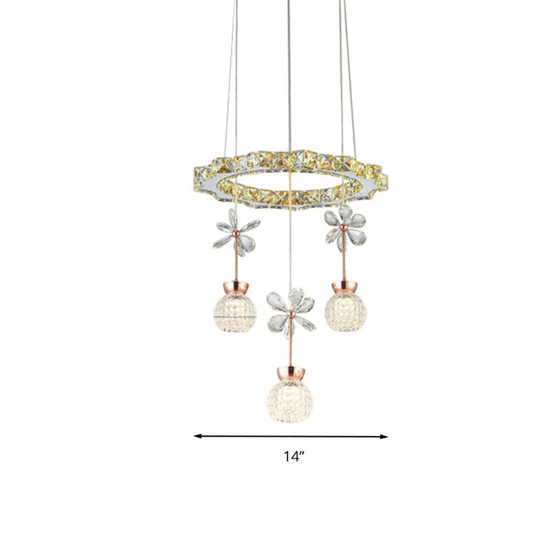 Modern 1/3/5 Heads Chandelier Pendant Light Chrome Circle/Gear Hanging Light Kit with Dimpled Crystal Shade Clearhalo 'Ceiling Lights' 'Chandeliers' 'Modern Chandeliers' 'Modern' Lighting' 278782