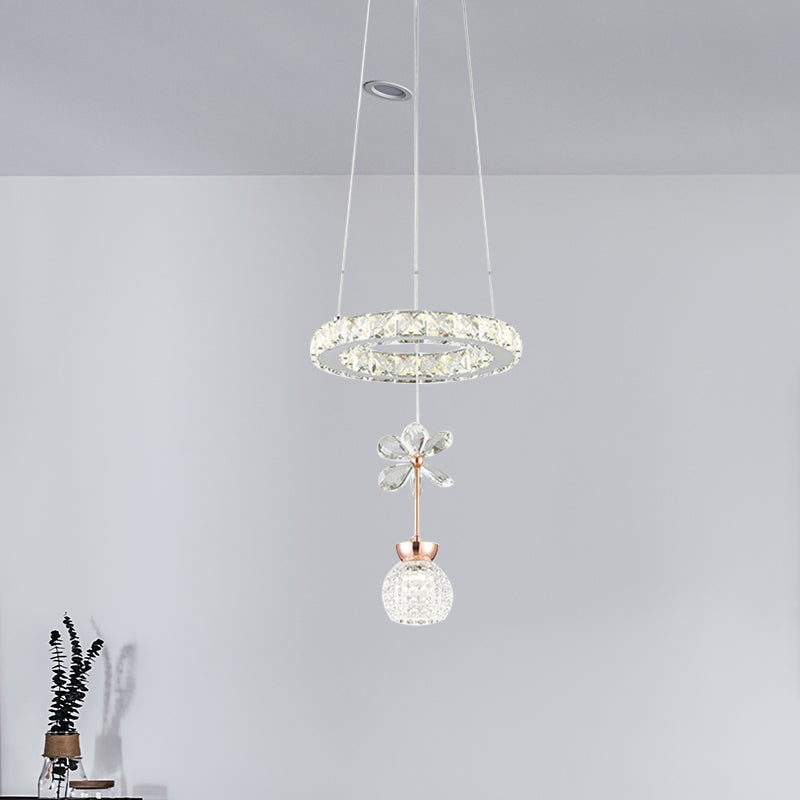 Modern 1/3/5 Heads Chandelier Pendant Light Chrome Circle/Gear Hanging Light Kit with Dimpled Crystal Shade Clearhalo 'Ceiling Lights' 'Chandeliers' 'Modern Chandeliers' 'Modern' Lighting' 278790