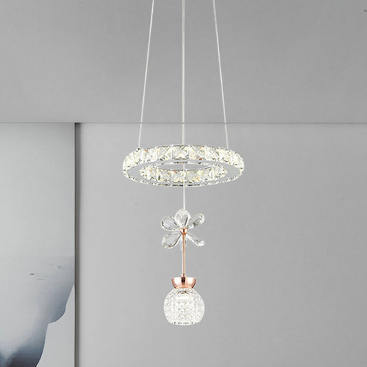 Modern 1/3/5 Heads Chandelier Pendant Light Chrome Circle/Gear Hanging Light Kit with Dimpled Crystal Shade Clearhalo 'Ceiling Lights' 'Chandeliers' 'Modern Chandeliers' 'Modern' Lighting' 278791