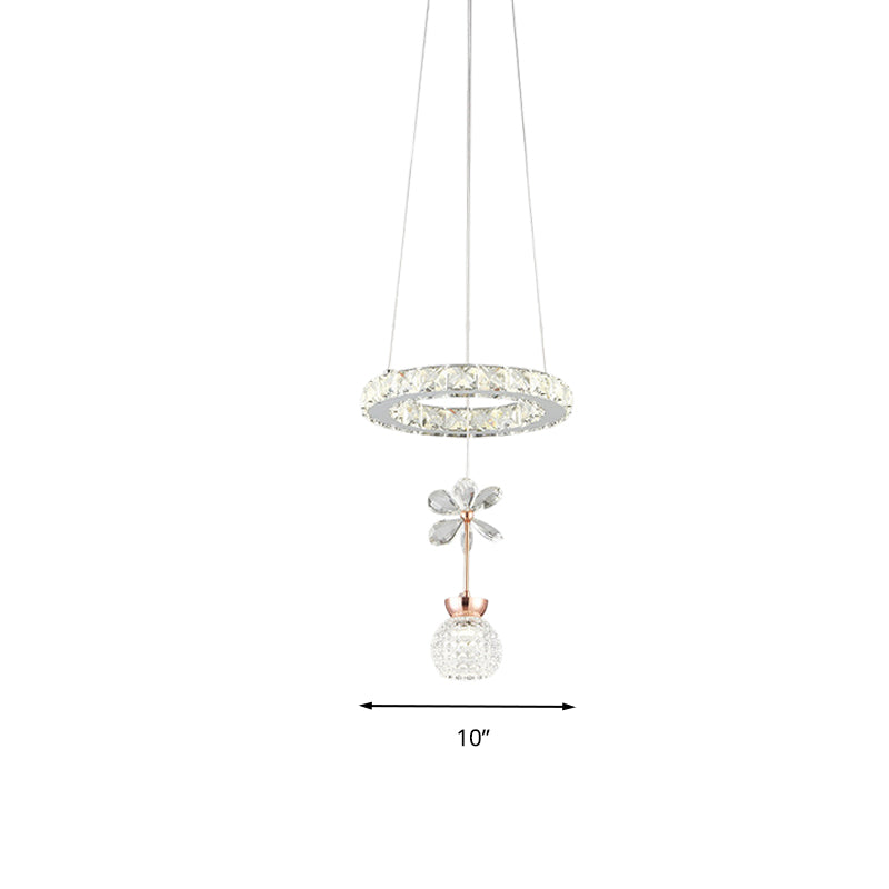 Modern 1/3/5 Heads Chandelier Pendant Light Chrome Circle/Gear Hanging Light Kit with Dimpled Crystal Shade Clearhalo 'Ceiling Lights' 'Chandeliers' 'Modern Chandeliers' 'Modern' Lighting' 278794