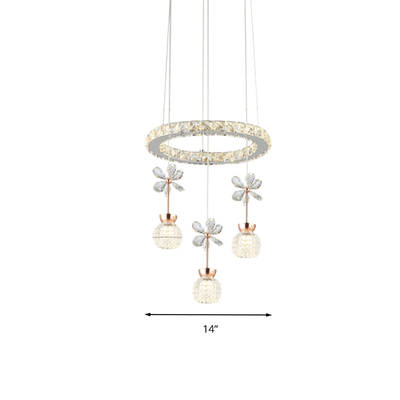 Modern 1/3/5 Heads Chandelier Pendant Light Chrome Circle/Gear Hanging Light Kit with Dimpled Crystal Shade Clearhalo 'Ceiling Lights' 'Chandeliers' 'Modern Chandeliers' 'Modern' Lighting' 278800