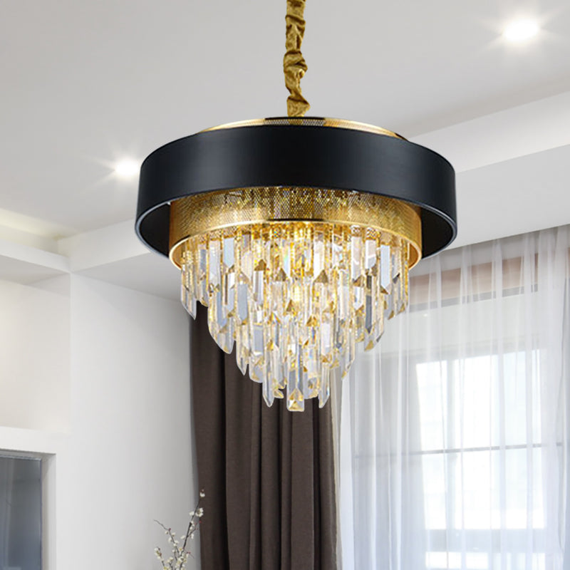 Simple Round Chandelier Lamp Crystal 5 Lights Dining Room Hanging Light Kit in White/Black Black Clearhalo 'Ceiling Lights' 'Chandeliers' Lighting' options 278807_fe3fad2f-6ae3-4897-85a2-020f977a4b5a