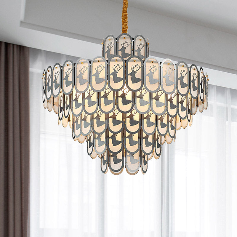 Crystal Tiered Chandelier Pendant Light Modern 12/16 Lights Down Lighting in Nickel with Elk Pattern 16 Nickel Clearhalo 'Ceiling Lights' 'Chandeliers' Lighting' options 278837_c188d6be-7a5c-4784-a2f1-50af92166c62