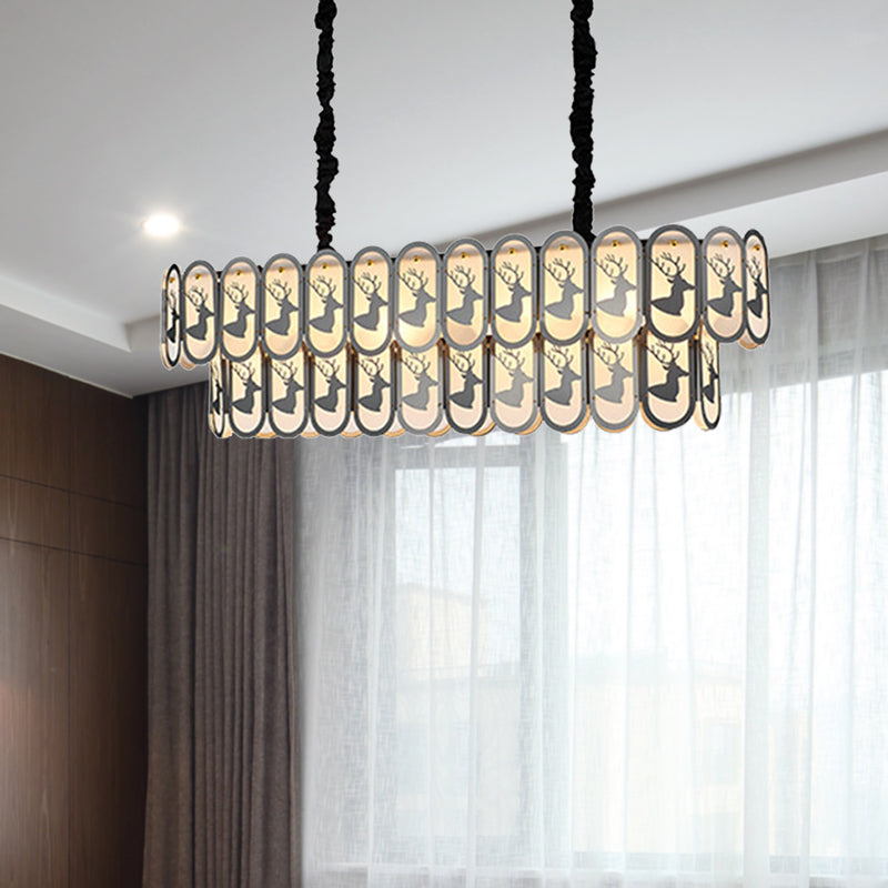 Nickel Oval Shaped Over Island Lighting Contemporary 10 Lights Crystal Suspension Light Clearhalo 'Ceiling Lights' 'Island Lights' Lighting' 278863