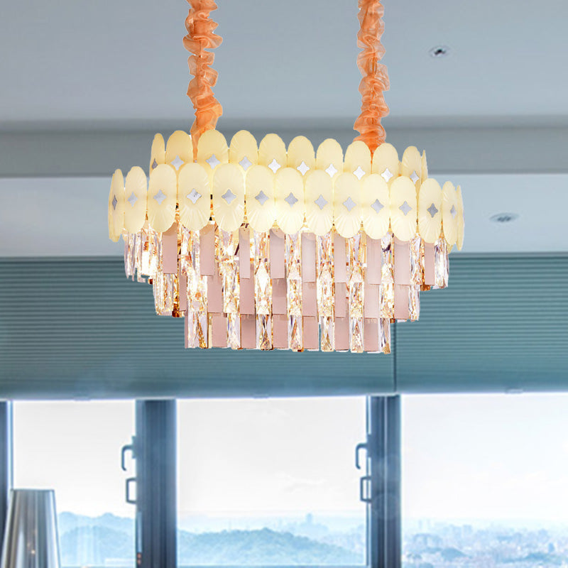 Contemporary Oval Shaped Island Pendant Light Clear Crystal 12 Lights Dining Room Hanging Chandelier Clear Clearhalo 'Ceiling Lights' 'Island Lights' Lighting' 278868