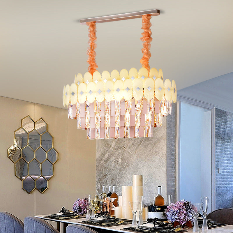 Contemporary Oval Shaped Island Pendant Light Clear Crystal 12 Lights Dining Room Hanging Chandelier Clearhalo 'Ceiling Lights' 'Island Lights' Lighting' 278870