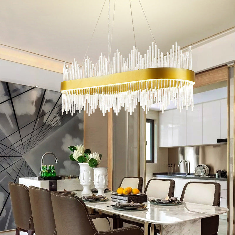 Modern Geometric Chandelier Crystal LED Dining Room Pendant Lighting Fixture in Gold Clearhalo 'Ceiling Lights' 'Chandeliers' Lighting' options 278885