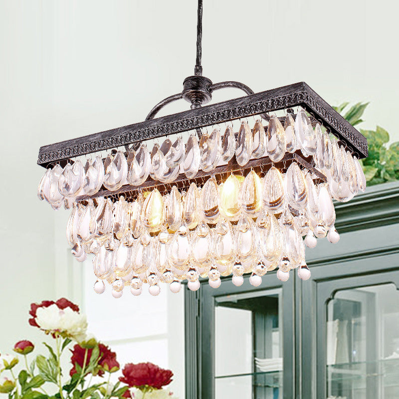 Clear Crystal Rectangle Island Lighting Fixture Modern 4/8 Lights Hanging Lamp in Black Clearhalo 'Ceiling Lights' 'Island Lights' Lighting' 278890