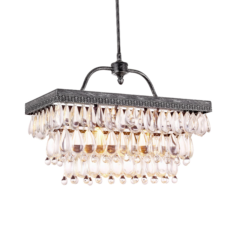 Clear Crystal Rectangle Island Lighting Fixture Modern 4/8 Lights Hanging Lamp in Black Clearhalo 'Ceiling Lights' 'Island Lights' Lighting' 278892