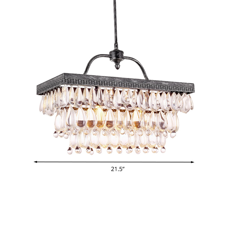 Clear Crystal Rectangle Island Lighting Fixture Modern 4/8 Lights Hanging Lamp in Black Clearhalo 'Ceiling Lights' 'Island Lights' Lighting' 278893