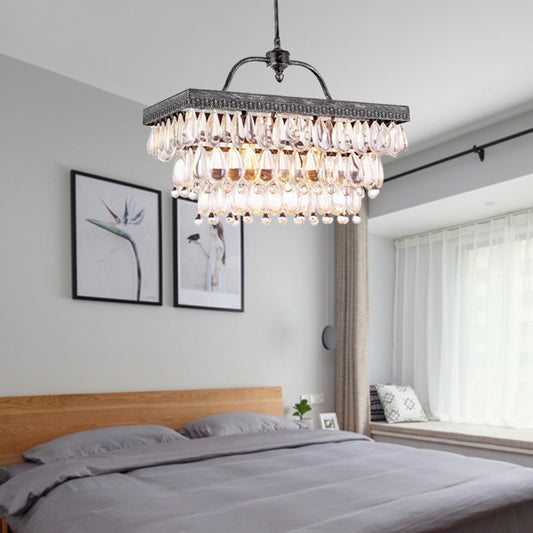 Clear Crystal Rectangle Island Lighting Fixture Modern 4/8 Lights Hanging Lamp in Black Clearhalo 'Ceiling Lights' 'Island Lights' Lighting' 278895