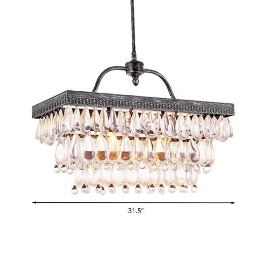 Clear Crystal Rectangle Island Lighting Fixture Modern 4/8 Lights Hanging Lamp in Black Clearhalo 'Ceiling Lights' 'Island Lights' Lighting' 278897
