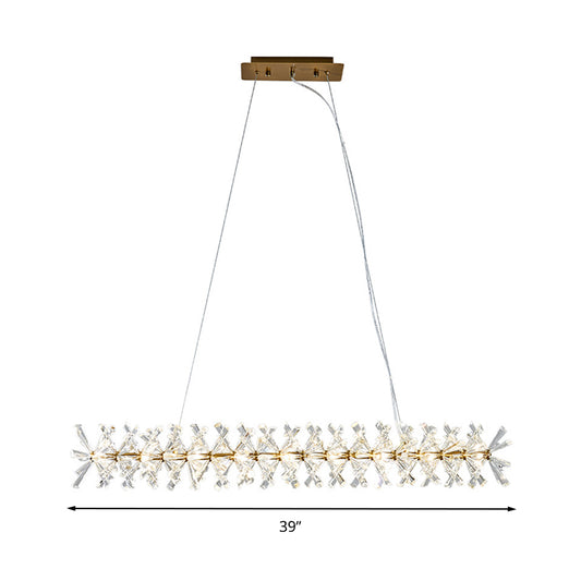 Linear Island Lamp Contemporary Clear Crystal 16 Lights Hanging Light Kit for Living Room Clearhalo 'Ceiling Lights' 'Island Lights' Lighting' 278902