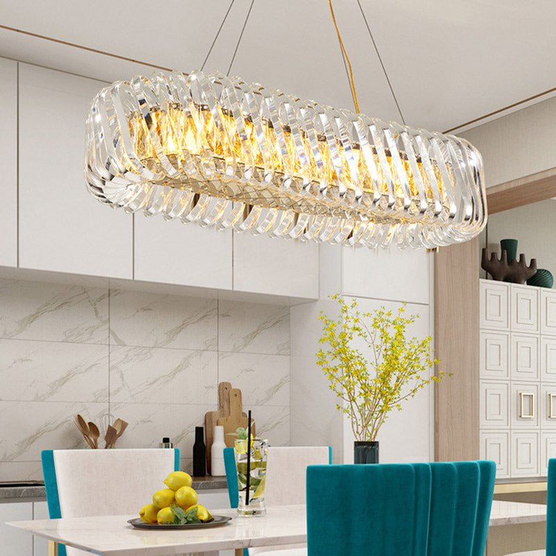 Clear Crystal Oval Shaped Island Lamp Minimalist Style 12 Lights Pendant Light for Dining Room Clearhalo 'Ceiling Lights' 'Island Lights' Lighting' 278923