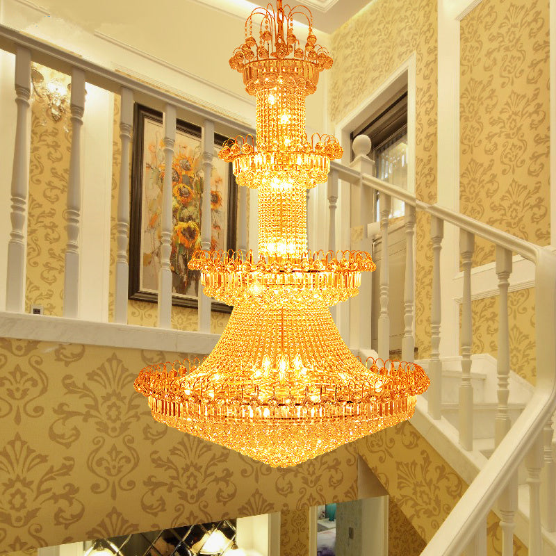 Contemporary Layered Crystal Chandelier 15 Lights Hanging Ceiling Light in Gold Gold Clearhalo 'Ceiling Lights' 'Chandeliers' Lighting' options 278927_b2900e5b-8504-4755-be18-a5d93f923189