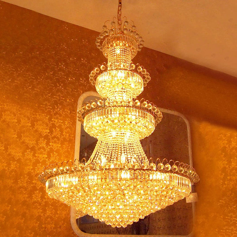 Contemporary Layered Crystal Chandelier 15 Lights Hanging Ceiling Light in Gold Clearhalo 'Ceiling Lights' 'Chandeliers' Lighting' options 278928