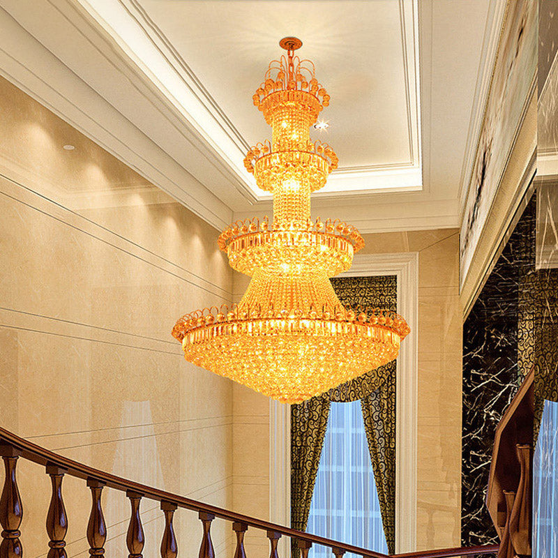 Contemporary Layered Crystal Chandelier 15 Lights Hanging Ceiling Light in Gold Clearhalo 'Ceiling Lights' 'Chandeliers' Lighting' options 278929