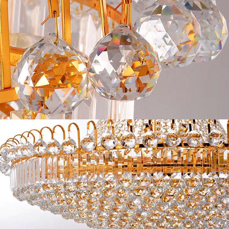 Contemporary Layered Crystal Chandelier 15 Lights Hanging Ceiling Light in Gold Clearhalo 'Ceiling Lights' 'Chandeliers' Lighting' options 278932