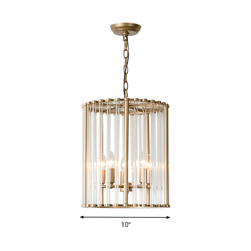 Cylinder Hanging Chandelier Modernist Crystal 3/5 Bulbs 10"/14" Wide Brass Pendant Light Fixture Clearhalo 'Ceiling Lights' 'Chandeliers' 'Modern Chandeliers' 'Modern' Lighting' 279015