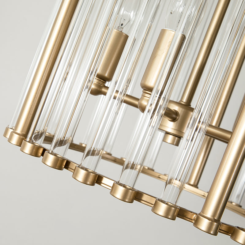 Cylinder Hanging Chandelier Modernist Crystal 3/5 Bulbs 10"/14" Wide Brass Pendant Light Fixture Clearhalo 'Ceiling Lights' 'Chandeliers' 'Modern Chandeliers' 'Modern' Lighting' 279017