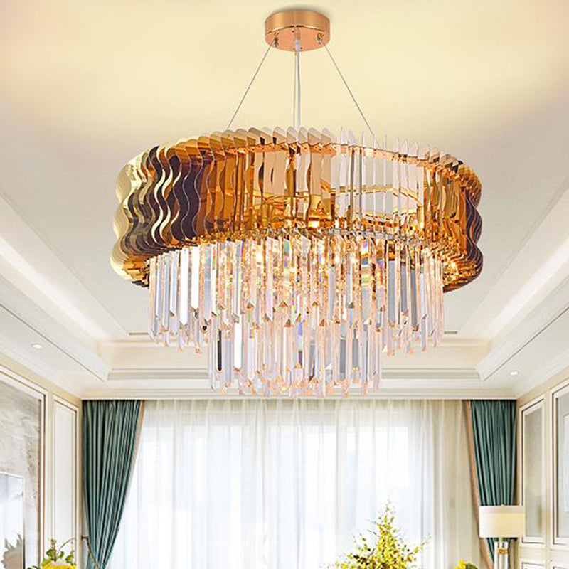 Tiered Chandelier Lamp Modern Crystal 8 Heads Amber Hanging Pendant Light for Living Room Amber Clearhalo 'Ceiling Lights' 'Chandeliers' 'Modern Chandeliers' 'Modern' Lighting' 279018