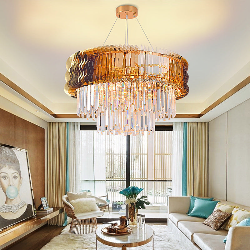 Tiered Chandelier Lamp Modern Crystal 8 Heads Amber Hanging Pendant Light for Living Room Clearhalo 'Ceiling Lights' 'Chandeliers' 'Modern Chandeliers' 'Modern' Lighting' 279020