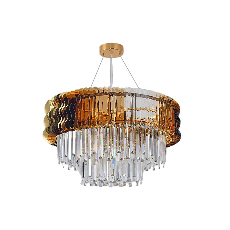 Tiered Chandelier Lamp Modern Crystal 8 Heads Amber Hanging Pendant Light for Living Room Clearhalo 'Ceiling Lights' 'Chandeliers' 'Modern Chandeliers' 'Modern' Lighting' 279021