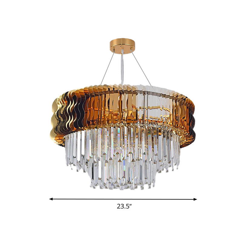 Tiered Chandelier Lamp Modern Crystal 8 Heads Amber Hanging Pendant Light for Living Room Clearhalo 'Ceiling Lights' 'Chandeliers' 'Modern Chandeliers' 'Modern' Lighting' 279022