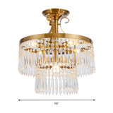 6 Bulbs 2-Layer Semi Flush Light Modernist Cut Crystal Close to Ceiling Lamp in Brass Clearhalo 'Ceiling Lights' 'Close To Ceiling Lights' 'Close to ceiling' 'Semi-flushmount' Lighting' 279028