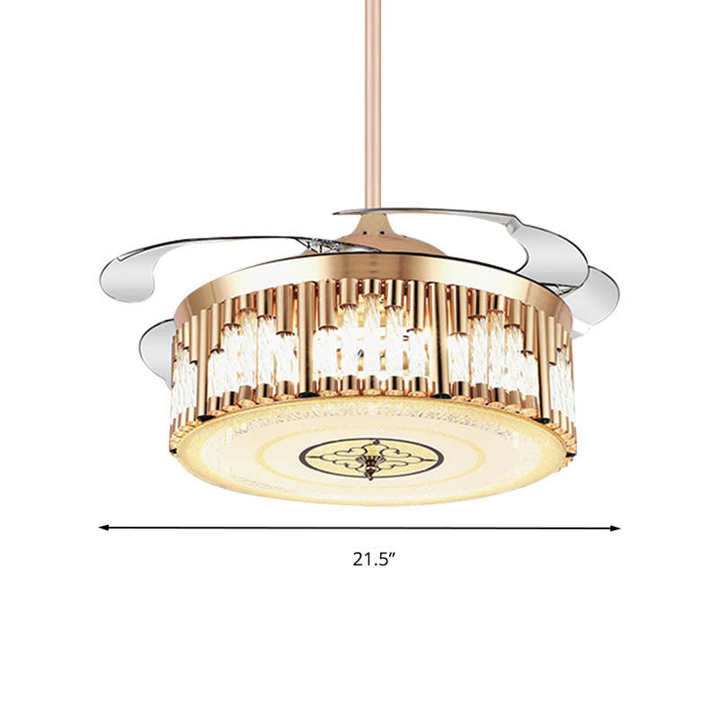 Fluted Clear Crystal LED Fan Light Contemporary 4 Blades Gold Finish Semi Flush Light Fixture Clearhalo 'Ceiling Fans with Lights' 'Ceiling Fans' 'Modern Ceiling Fans' 'Modern' Lighting' 279135