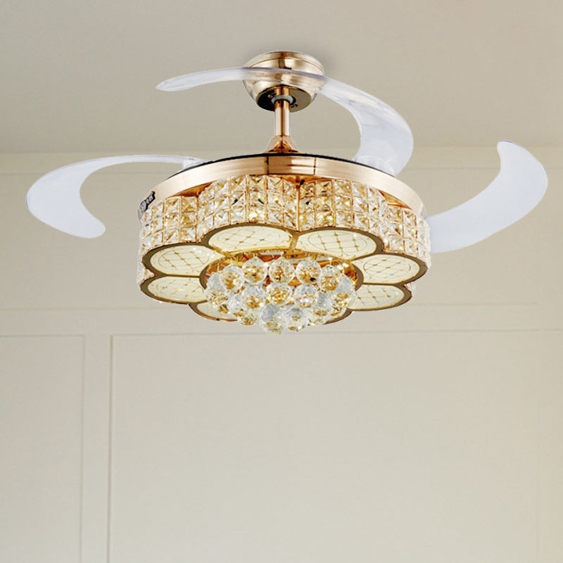 Opulent Inlaid Crystal Floral Fan Lighting Modern Stylish LED Semi Flush Ceiling Light in Gold Clearhalo 'Ceiling Fans with Lights' 'Ceiling Fans' 'Modern Ceiling Fans' 'Modern' Lighting' 279161