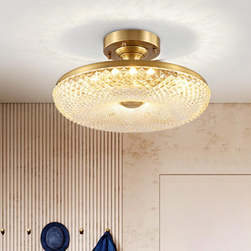 Gold Finish Donut Semi Flush Lamp Modern Stylish LED Prismatic Crystal Ceiling Mount Light Gold Clearhalo 'Ceiling Lights' 'Close To Ceiling Lights' 'Close to ceiling' 'Semi-flushmount' Lighting' 279384