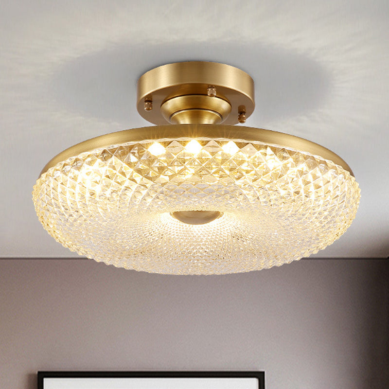 Gold Finish Donut Semi Flush Lamp Modern Stylish LED Prismatic Crystal Ceiling Mount Light Clearhalo 'Ceiling Lights' 'Close To Ceiling Lights' 'Close to ceiling' 'Semi-flushmount' Lighting' 279385