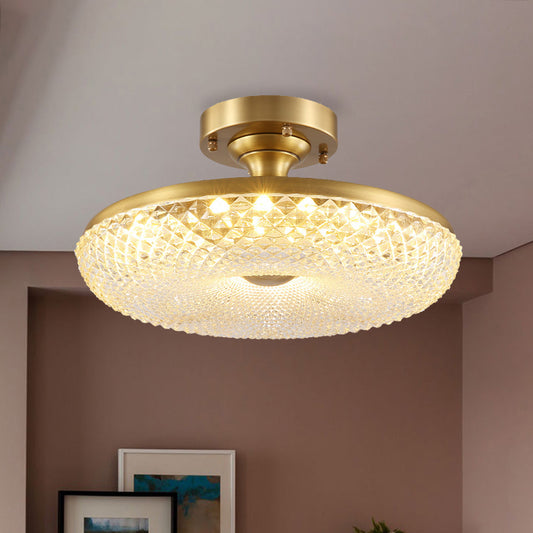 Gold Finish Donut Semi Flush Lamp Modern Stylish LED Prismatic Crystal Ceiling Mount Light Clearhalo 'Ceiling Lights' 'Close To Ceiling Lights' 'Close to ceiling' 'Semi-flushmount' Lighting' 279386