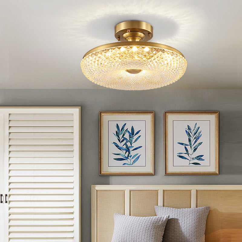 Gold Finish Donut Semi Flush Lamp Modern Stylish LED Prismatic Crystal Ceiling Mount Light Clearhalo 'Ceiling Lights' 'Close To Ceiling Lights' 'Close to ceiling' 'Semi-flushmount' Lighting' 279387