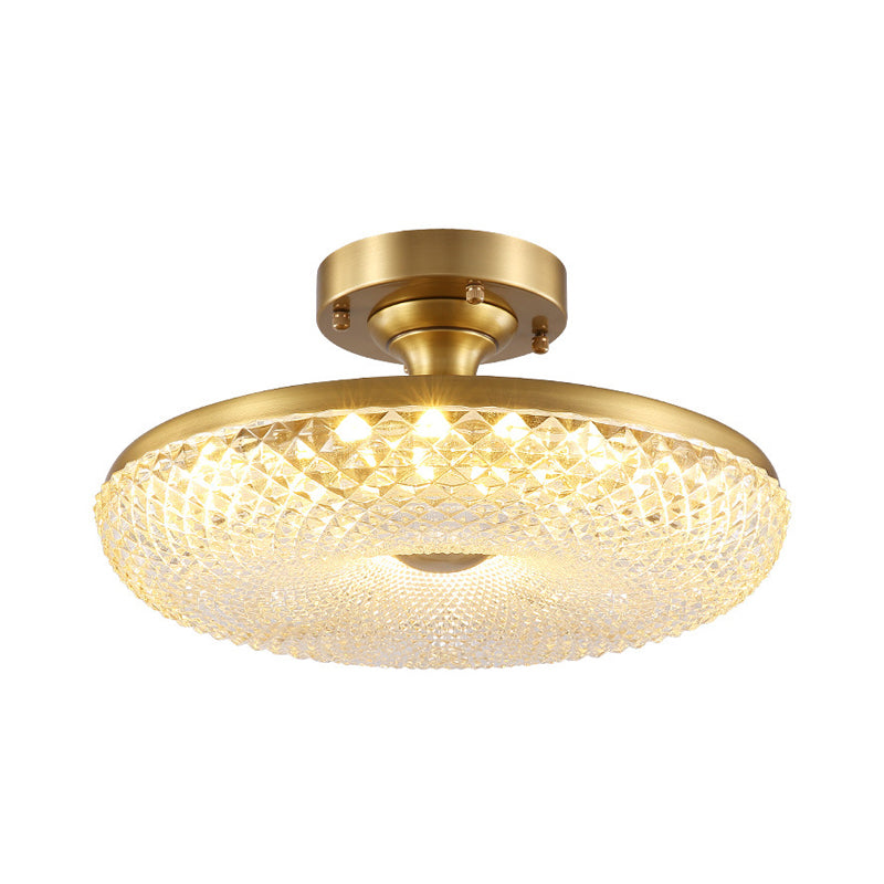 Gold Finish Donut Semi Flush Lamp Modern Stylish LED Prismatic Crystal Ceiling Mount Light Clearhalo 'Ceiling Lights' 'Close To Ceiling Lights' 'Close to ceiling' 'Semi-flushmount' Lighting' 279388