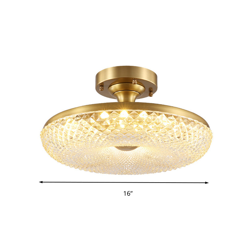 Gold Finish Donut Semi Flush Lamp Modern Stylish LED Prismatic Crystal Ceiling Mount Light Clearhalo 'Ceiling Lights' 'Close To Ceiling Lights' 'Close to ceiling' 'Semi-flushmount' Lighting' 279389