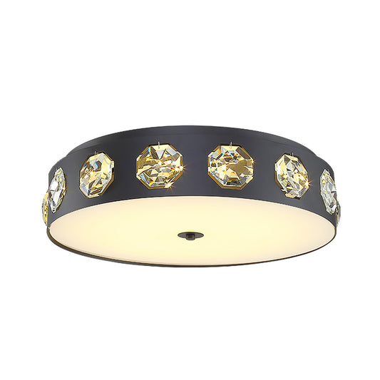 Minimalist Drum Shape Flush Light Beveled Crystal LED Living Room Ceiling Lighting in Grey, 18"/21.5" Dia Clearhalo 'Ceiling Lights' 'Close To Ceiling Lights' 'Close to ceiling' 'Flush mount' Lighting' 279395